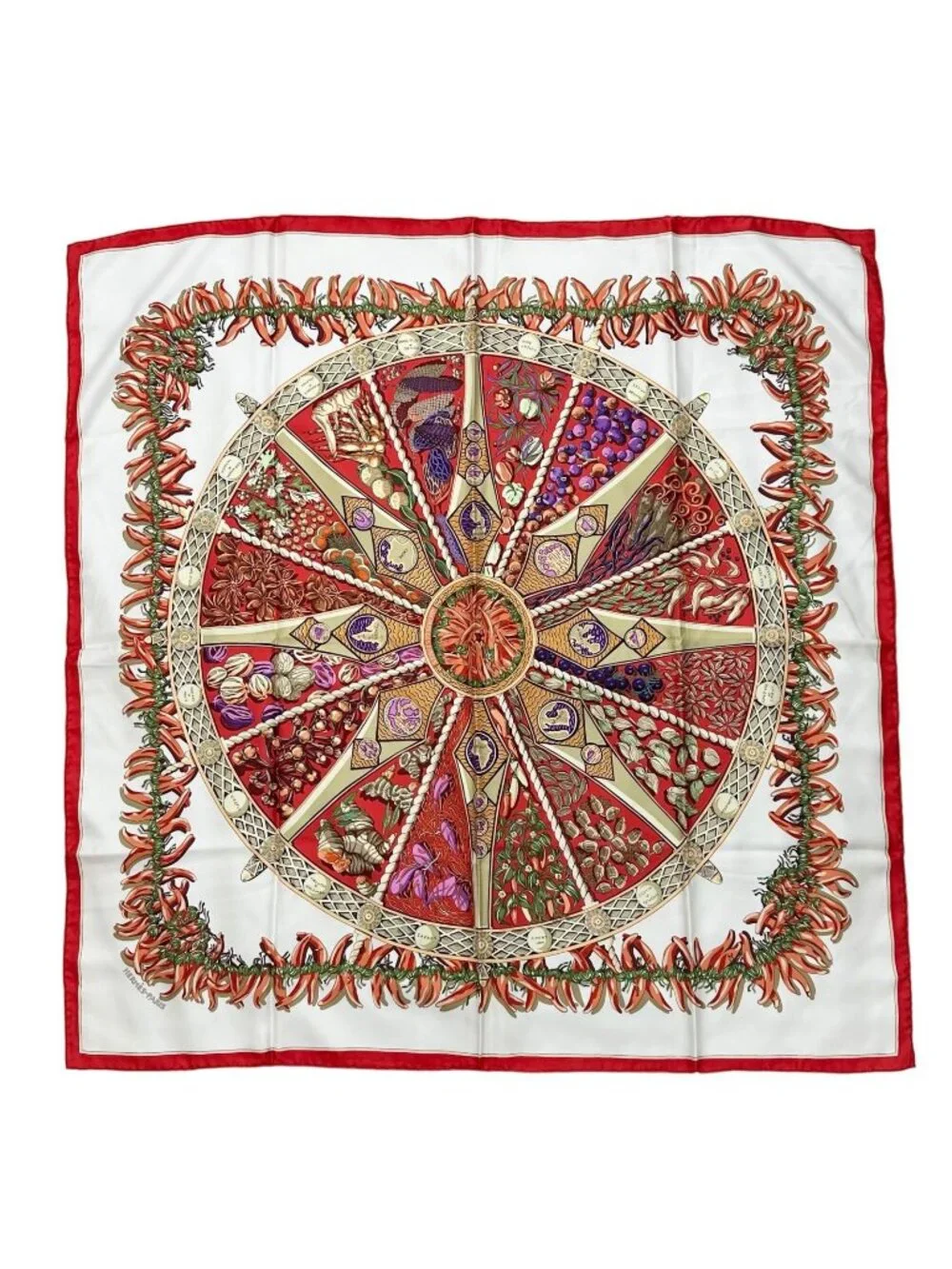 Hermes Carre 90 Aux Pays Des Epices Silk White Scarf